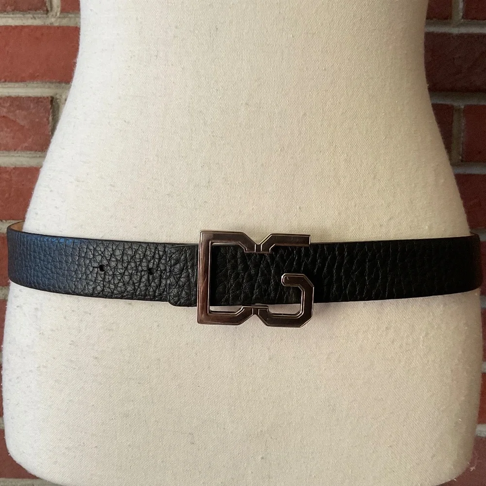 Dolce & Gabbana Black Leather Silver Metal Logo Buckle Belt size 85 cm/34 in